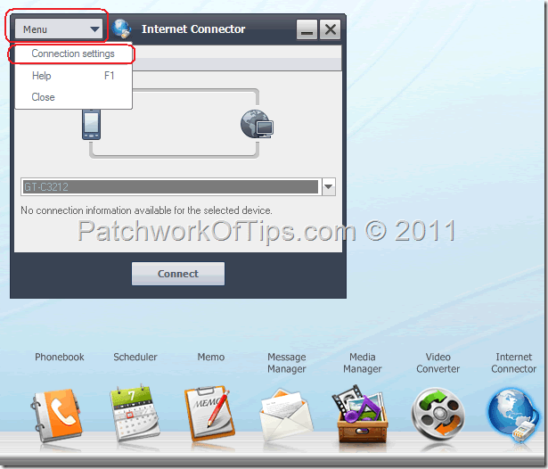 How to setup internet configuration in samsung pc studio