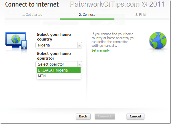 Input or Select Your Network's Internet Settings For Nokia Ovi Suite