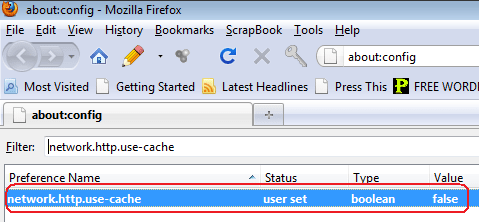 Disable Firefox Browser Cache