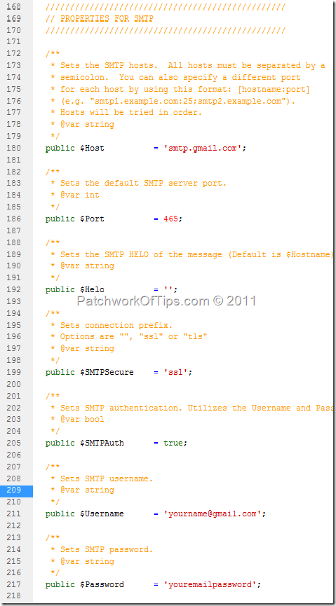 Configure SMTP Properties In PHPMailer File