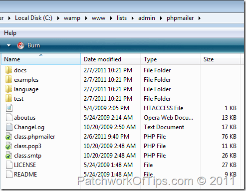 List Of Files In PHP Mailer Folder