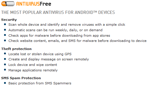 AVG AntivirusFree For Android Devices Features