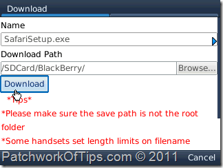 Save Download To BlackBerry Memory Card