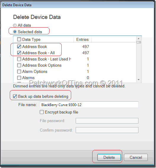 Delete BlackBerry Address Book