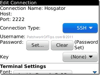 BBSSH For BlackBerry Settings Configuration