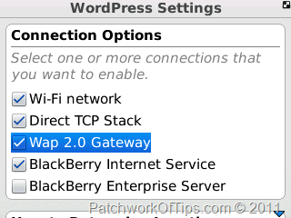 WordPress For BlackBerry Multiple Internet Connection