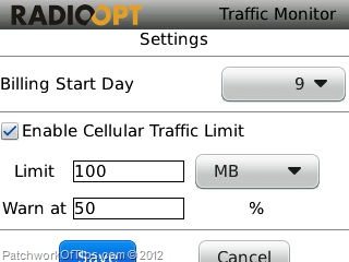 Traffic Monitor For BlackBerry Settings