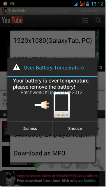 Android ICS - Over Battery Temperature Error