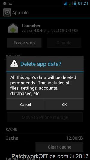 Delete Android Launcher Data - Cache