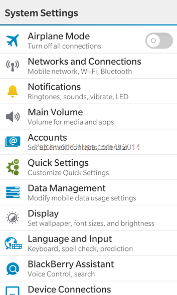 BlackBerry 10 System Settings