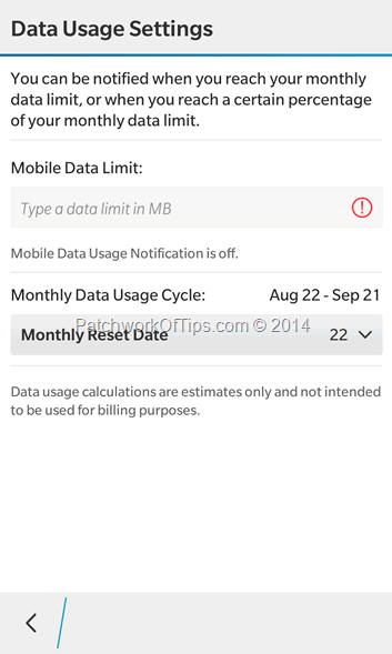 BlackBerry Mobile Data Usage Settings