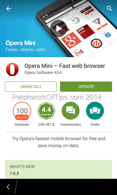 Google Play Store Updating Opera Mini BlackBerry 10