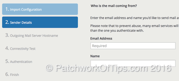 Postman SMTP Setup Sender Details