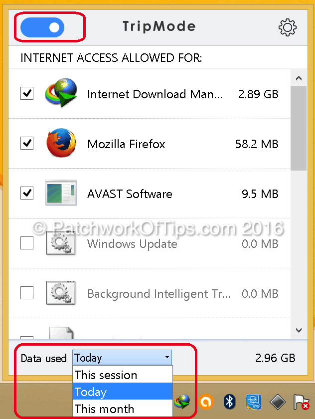 TripMode For Windows Data Consumed