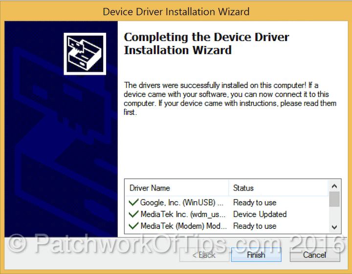 Mediatek MT6735M Drivers Installation Complete