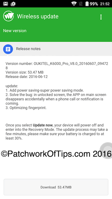 Oukitel K6000 Pro OTA Update