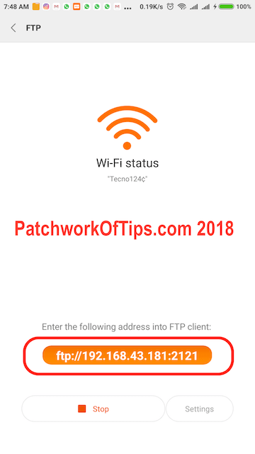 MIUI 9.2 File Manager FTP Server Address