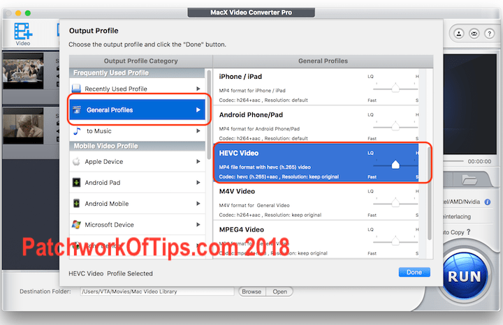 Select Output Encoding Profile MacX Video Converter Pro