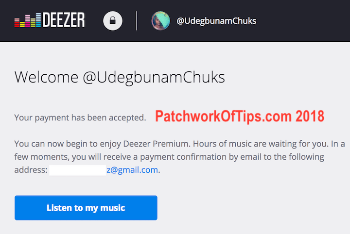 Deezer Annual Subscription Successful