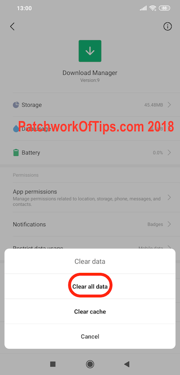 Clear Data Android Download Manager
