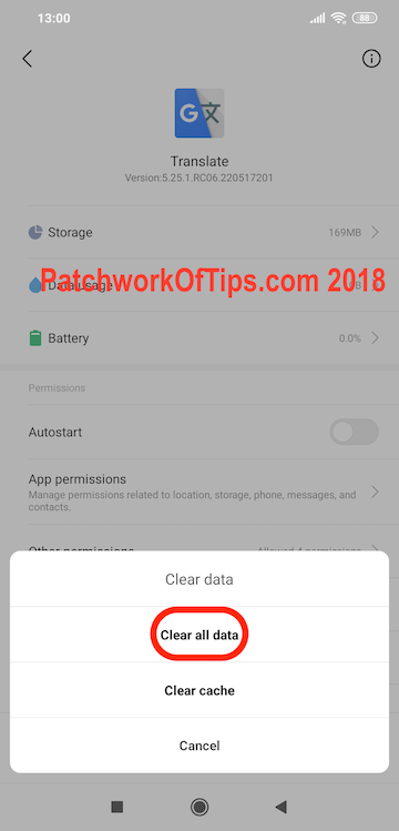 Clear Data Google Translate 2