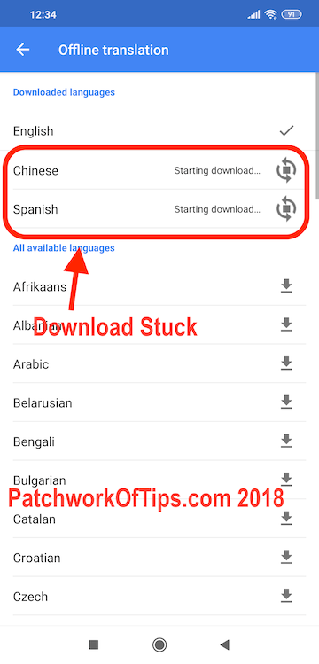 Google Translate Offline Translation Download Stuck
