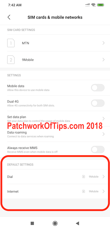Set 9Mobile As Default SIM Android