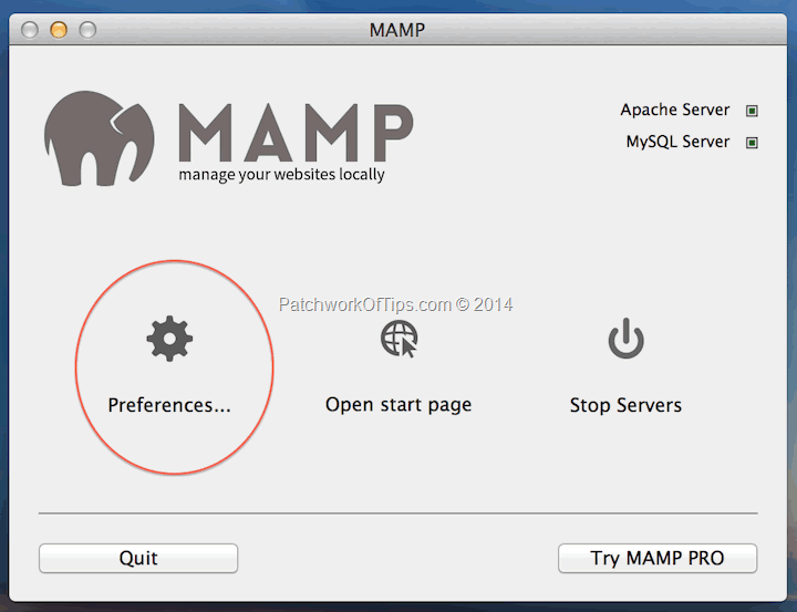 MAMP for MAC Panel Setup