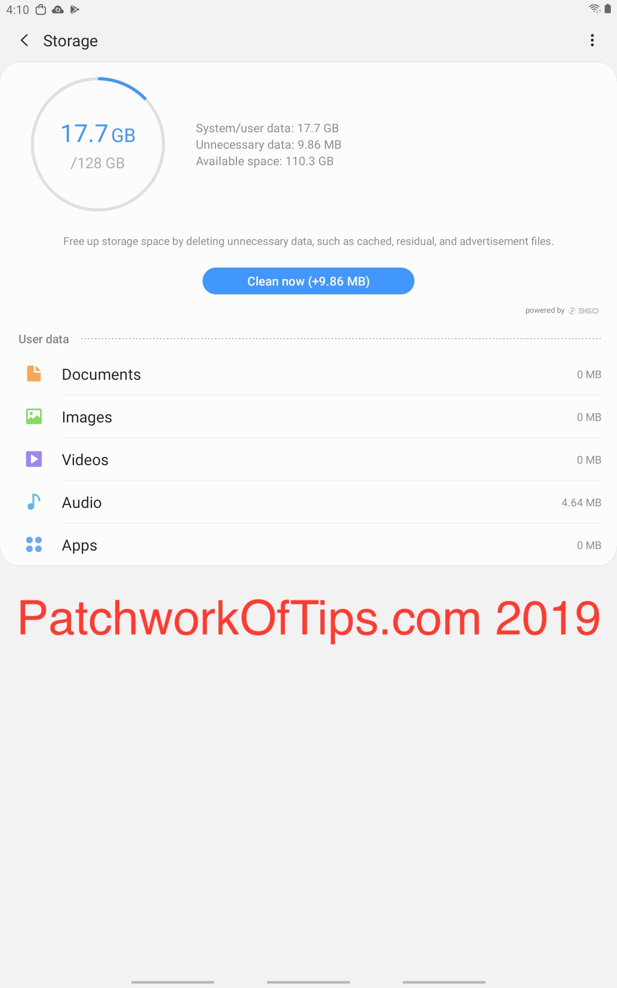 Available Storage Space – Samsung Galaxy Tab A 10.1 21019