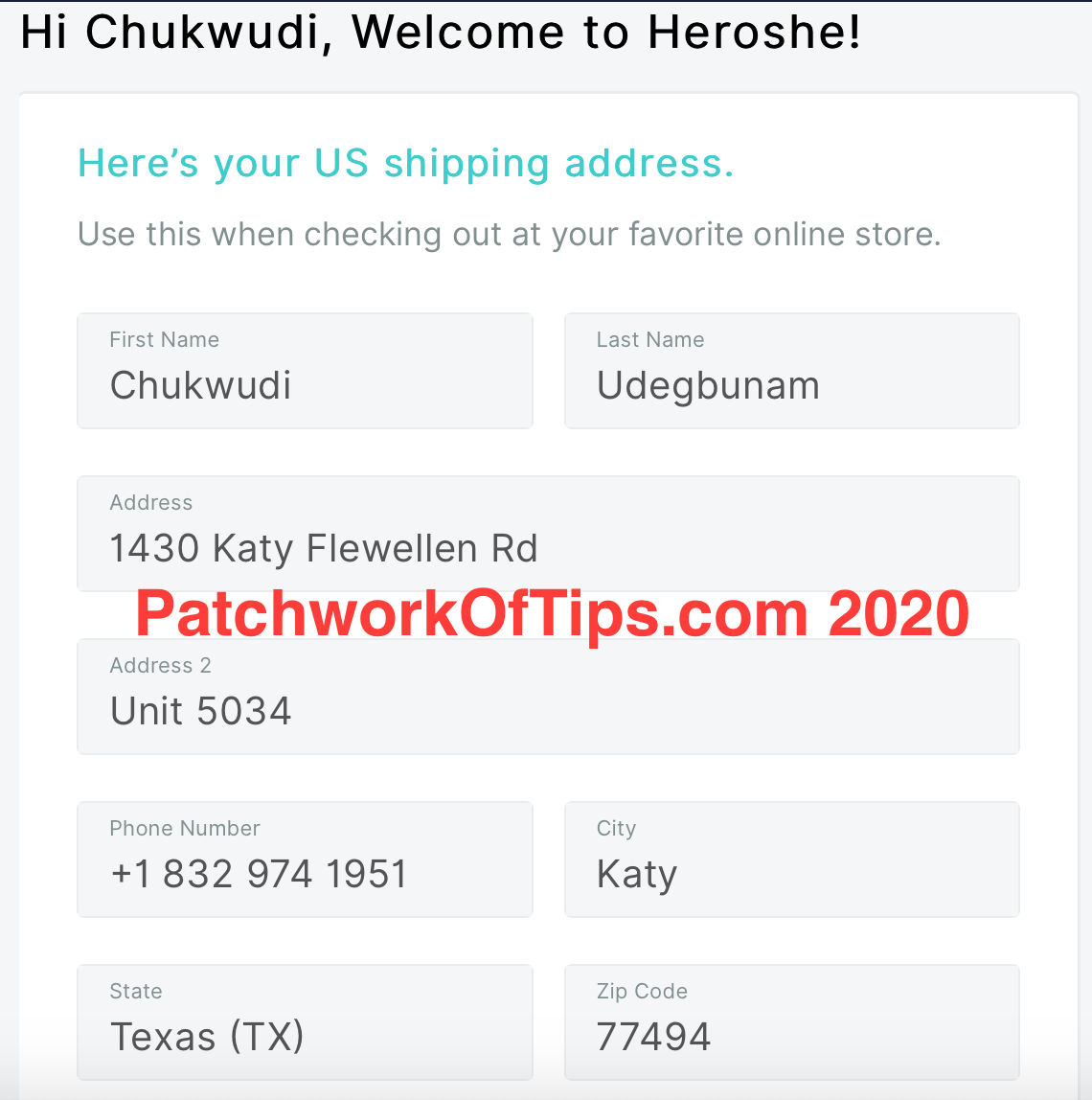 Heroshe Shipping Address