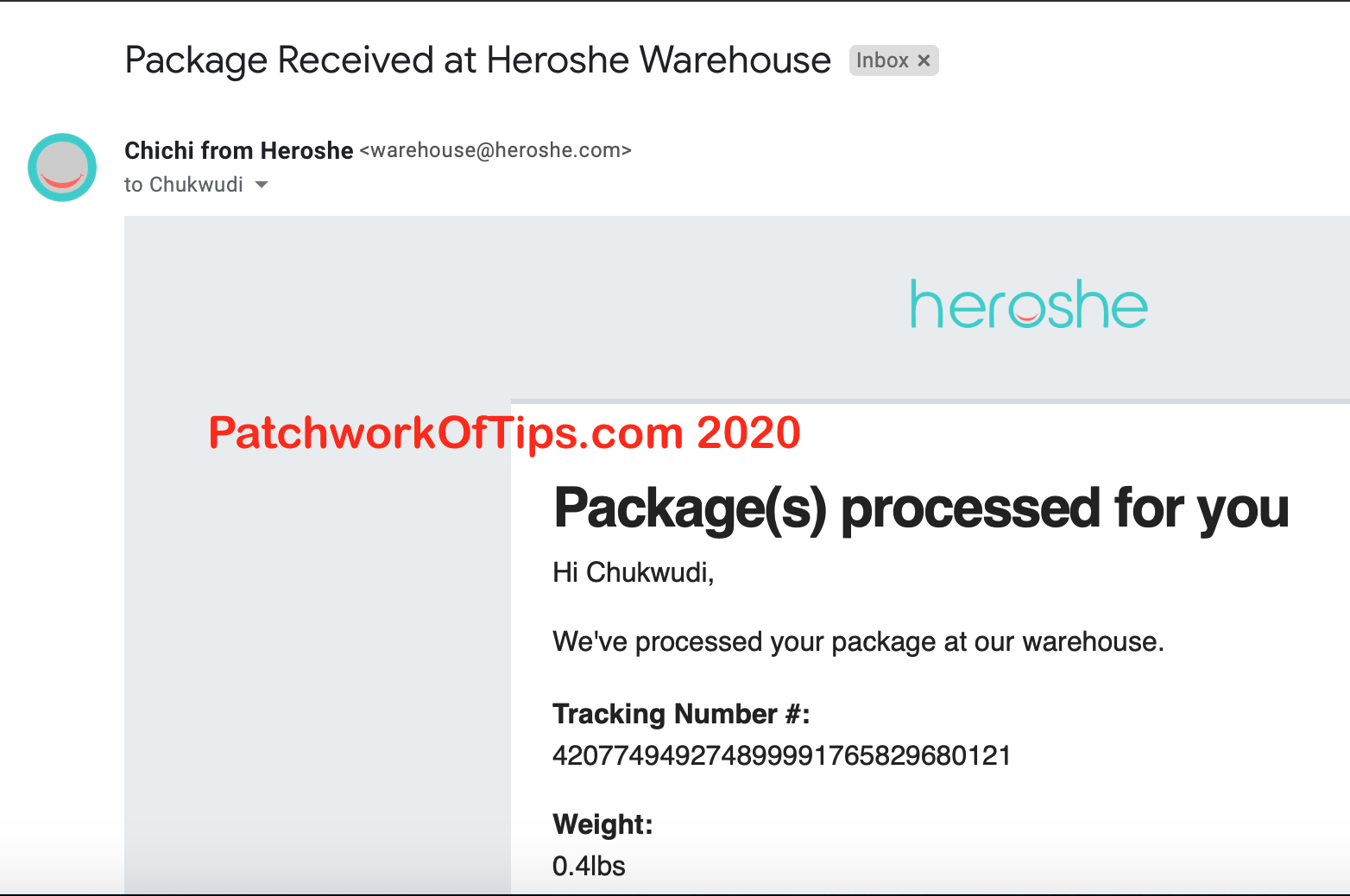 Package Received at Heroshe Warehouse